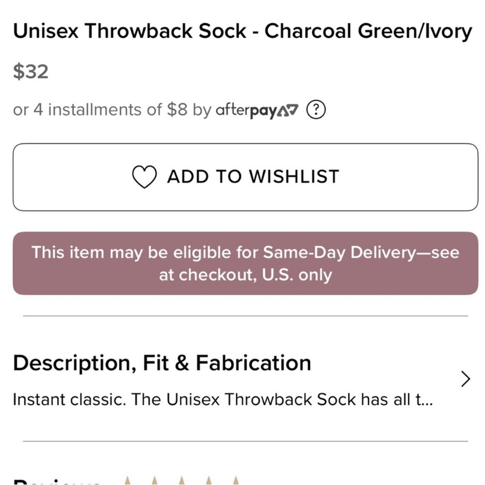 Alo Yoga Unisex Throwback Sock - Charcoal Green/Ivory Crew Long Unisez Medium - Picture 3 of 4